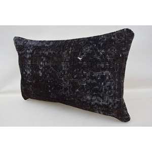 Black Wool Kantha Patchwork <b>Bolster</b> <b>Pillow</b> 12x20 Inches Woven Vintage Embroidered Print Oriental Style Soft Decorative Non-Slip - Product Image 3