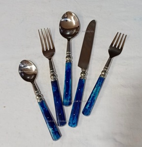 Juego de cubiertos de acero inoxidable popular con mango de hueso azul marino, juego de cubiertos de vajilla para el hogar y la boda con acabado plateado - Product Image 6
