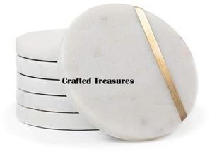 Home Kitchen Living Room India Round Marble <b>Slate</b> <b>Table</b> <b>Mats</b> Drink Coaster Set of 4 Blanks Natural Marble White Coaster - Product Image 6