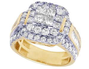 Plaqué or jaune S925 argent Moissanite princesse, baguette et diamant rond Halo Double Halo bague bijoux - Product Image 1