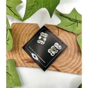 Boucles d'oreilles pendantes Joan Begay en turquoise Kingman et argent sterling, bijoux culturels de collection - Product Image 3