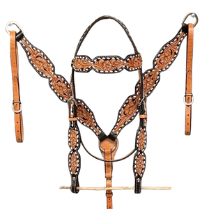 EquiElite Exports <b>Floral</b> Tooled Leather Buckstitch Horse Tack Set Browband Breast Collar Western Headstall Custom Equine Riding - Product Image 1