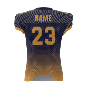 Camiseta de fútbol americano con diseño combinado dorado/azul/negro, fabricada en fábrica, último diseño, uniforme de fútbol americano - Product Image 5