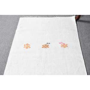 พรมวินเทจสไตล์ตุรกี ขนาด 2.5x9.3 ฟุต พรมคิลิม พรมลายดอกไม้สีขาว - Product Image 3