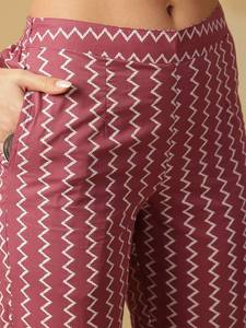 <b>women</b> Mauve Ethnic Motifs Printed Pure Cotton Notch-Neck Kurta With <b>Trousers</b> & Dupatta indian pakistani salwaar kameez suit - Product Image 3