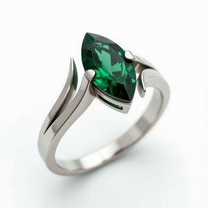 Sólido 14K oro blanco Baguette corte verde zafiro rodio plateado personalizado moderno fino boda fiesta joyería único anillo de compromiso - Product Image 2