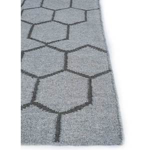 พรมขนสัตว์ทอแบบเรียบสีเทาและสีดำ รุ่น Indusbar Dwrm-117 ลายเรขาคณิตและลวดลายนามธรรม รูปทรงสี่เหลี่ยมผืนผ้าและลายทาง สำหรับใช้ปูพื้นบ้าน - Product Image 4