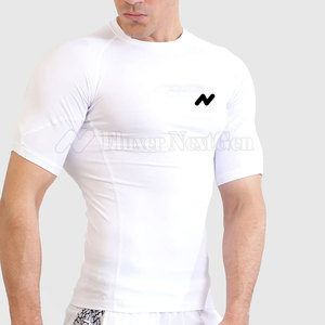 Camiseta deportiva de verano 100% de algodón para hombre, camiseta informal de compresión para gimnasio con patrón sólido - Product Image 4