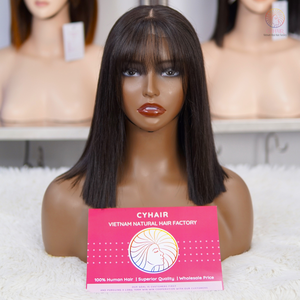 Venta al por mayor de pelucas sin cola de Bob corto vietnamita con encaje frontal para mujeres negras pelucas de cabello humano corto recto de hueso vietnamita crudo - Product Image 1