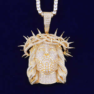 Collar con Colgante de Rostro de Jesús, Plata 925, Moissanita, Joyería Religiosa para Hombre, Estilo Hip Hop/Rock/Street Wear, con Cadena de Cuerda y Engaste Pavé - Product Image 1