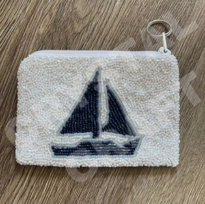 Portefeuille porte-monnaie perlé de rocaille personnalisé de conception blanche et noire beau porte-monnaie avec des caractéristiques d'accessoires à la mode - Product Image 1