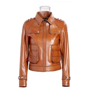 Veste en cuir de mouton véritable pour femmes sur mesure veste d'hiver élégante veste en cuir de moto en tissu tissé de style - Product Image 1