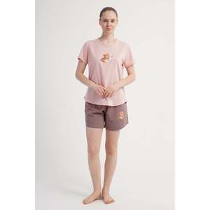 Conjunto de Top y Pantalones Cortos KADIN P.SUPREM O YAKA KISA KOL ETEGI OVAL SORT - Rosa - Rosa - Product Image 1