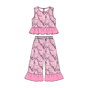 Ensemble 2 pièces rose pour petites filles, haut à manches courtes imprimé crâne de vache occidentale, pantalon à jambes larges - Product Image 4