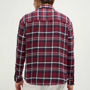 Camisa de trabajo de franela a cuadros de manga larga con cuello alto para hombre, algodón transpirable anticontracción, estampado sólido para negocios informales formales - Product Image 2