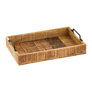 Bandeja para servir de madera de mango ecológica-Bandeja de cocina rectangular con asas de metal-Bandeja para servir grande única y elegante - Product Image 4