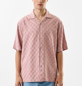 Camisas de Hombre con Cuello Cubano de Sarga de Algodón Personalizadas, Bordado de Cadena, Corte Cuadrado, Camisa Extra Grande de Diseñador para Hombre - Product Image 1