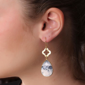 Pendientes de Flores de Ópalo Dendrítico Hechos a Mano, Chapados en Oro de 18K, Joyería de Piedras Preciosas Naturales Elegantes y Modernas para Mujer - Product Image 5