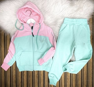 Ensemble de survêtement 2 pièces pour enfants, couleur personnalisée, effet délavé vintage, en velours, col en V, coupe décontractée, bas élastique, unisexe, été - Product Image 2