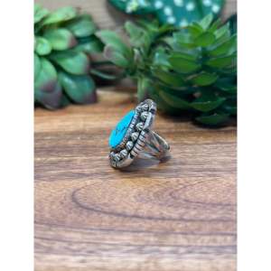 Navajo Kingman <b>Turquoise</b> & Platinum Sterling <b>Ring</b> Size 6.25 Fine Jewelry Bezel Setting Rhodium Plated Everyday Wear - Product Image 3