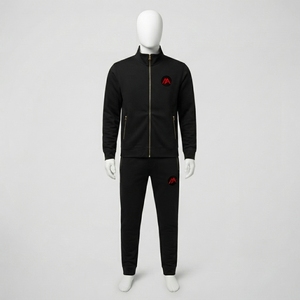 Ensemble de survêtement noir à capuche pour homme, veste athlétique à fermeture éclair intégrale, pantalon de jogging, vêtements de sport, entraînement, gym, course à pied, fitness, décontracté - Product Image 1