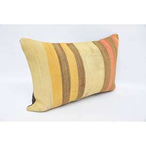 Subtle Striped Beige Kilim Patchwork Pillow 16x24 Inch Vintage <b>Square</b> Wool <b>Cushion</b> for Living Room Bedding - Product Image 3