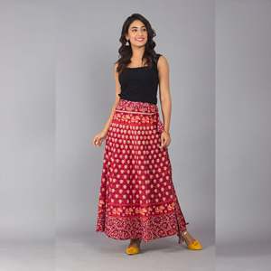 Falda Maxi de Gasa de Seda con Estampado Étnico Marrón, Cómoda y Transpirable, Diseño Acampanado en Línea A, Estilo Formal, con Bordados, Técnica Midi - Product Image 1