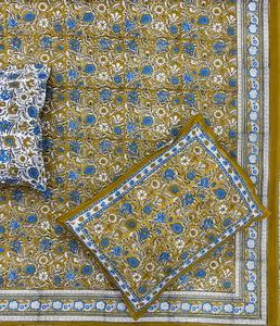 Drap de lit imprimé 100% coton fait à la main avec taie d'oreiller drap de lit traditionnel fabriqué artisanalement avec motif de bordure - Product Image 1