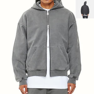 เสื้อฮู้ดซิปผู้ชาย ผ้าฝ้ายเฟรนช์เทอร์รี่ พิมพ์ลายพัฟฟ์ คุณภาพสูง หนานุ่ม สไตล์วินเทจ ล้างสีแบบแอซิดวอช รับสกรีนโลโก้ - Product Image 5