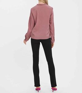 Impresionante Blusa de Manga Larga con Cuello en V, Mangas Abullonadas, Volantes en el Cuello y Dobladillo Curvo - Product Image 2