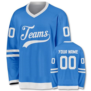 Maillot de hockey en ligne par sublimation Maillots de hockey sur glace personnalisés Maillots de hockey amusants brodés rouges et bleus - Product Image 4