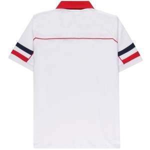 เสื้อเชิ้ตผู้ชายสีขาวคลาสสิก ป้องกันริ้วรอย ปักลาย พร้อมปกสีแดง แขนเสื้อตัดสี แถบลายด้านหน้า โลโก้ - Product Image 4