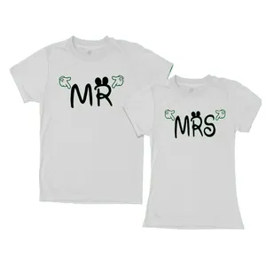 Футболка хорошего качества с круглым вырезом, Однотонная футболка с принтом Mr & Mrs, дизайнерская футболка с коротким рукавом с индивидуальным логотипом, оптовая продажа, семейная футболка