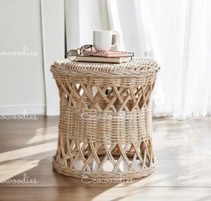 Taburete con base de madera de bambú de primera calidad tejido a mano consola de dormitorio multiusos tradicional fácil de llevar precio bajo incrustaciones de hueso - Product Image 6