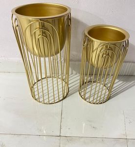 Glazed Iron Flower <b>Pot</b> with Gold Floor Planter Stand Contemporary Decorative Plant <b>Holder</b> for Indoor Outdoor Garden - Product Image 2