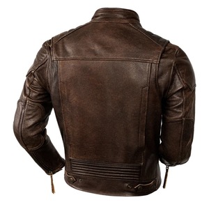 แจ็กเก็ตหนังแท้สำหรับผู้ชายสไตล์ย้อนยุคคอตั้งหนังวัวธรรมชาติสไตล์5XL วินเทจสีน้ำตาลฤดูใบไม้ร่วง - Product Image 2