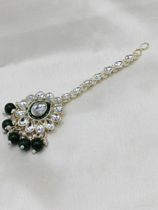 Conjunto de Collar de Novia Kundan Plateado con Aretes Jhumka de Perlas con Esmalte Verde para Bodas, Joyería para Mujer - Product Image 5