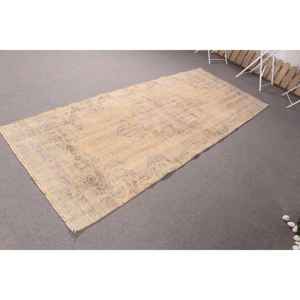 Alfombra Turca, Alfombra Vintage de 3.5x9 pies, Alfombra de Lana con Rayas Amarillas y Moradas - Product Image 3