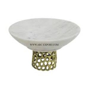 Pièce maîtresse de table en marbre blanc Base en aluminium design fantaisie Standard brillant poli jetable pour accessoire de cuisine - Product Image 2