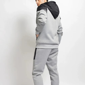 ชุดกีฬาซิปเต็มรูปแบบสำหรับผู้ชายชุดวอร์มสีเทาและสีดำมีฮู้ดและวิ่งมีสไตล์สำหรับยิมวิ่งออกกำลังกายและชุดลำลอง - Product Image 2
