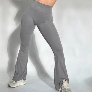 Pantalones de fitness de cintura alta con logotipo personalizado y mallas sin costuras de sarga OEM para mujer de alta calidad - Product Image 3