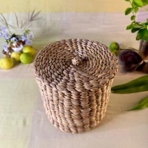 Boîte ronde en jacinthe d'eau avec couvercle, écologique, décoration naturelle pour la maison, vente en gros en provenance du Vietnam - Product Image 4