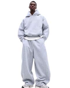 Ensemble survêtement molletonné gris nuage pour homme, sweat-shirt à capuche décontracté et pantalon de jogging ample, streetwear d'hiver - Product Image 1