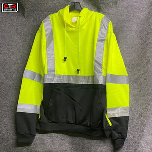 Wholesale Custom Hi Vis Zip <b>Hoodie</b> Jacket for <b>Men</b> Breathable & Waterproof Workwear with High Visibility Reflective Safety Logo - Product Image 5