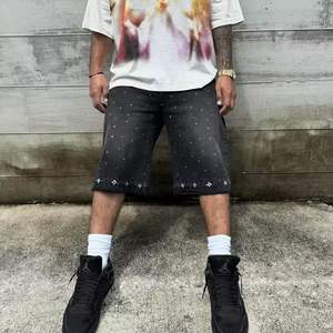 กางเกงยีนส์ขายาวแบบลำลองของผู้ชายกางเกงขาสั้นผ้ายีนส์ขายาวประดับพลอยเทียมใส่ซักได้ตาม2025 - Product Image 2