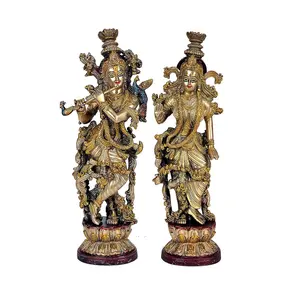 Handmade 15 Inches Brass Radha Krishna Idol Statue Sculpture Figurine for Home Temple at Best Prices from India