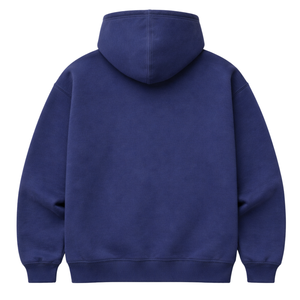 Mens Dark Blue Oversized Hoodie Pullover 50% Cotton 50% Polyester Drop Shoulder Streetwear Relaxed Fit Winter Sweatshirt - Product Image 2