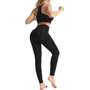 Femmes grande taille décontracté équipement de Yoga respirant sans manches Fitness ensemble solide taille élastique Leggings soutiens-gorge Logo personnalisé pour une utilisation en salle de sport - Product Image 4