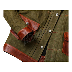Chaqueta de trabajo de lona de algodón vintage americana personalizada, chaqueta de carga para trabajadores que se decolora con botones y cuello de cuero - Product Image 4