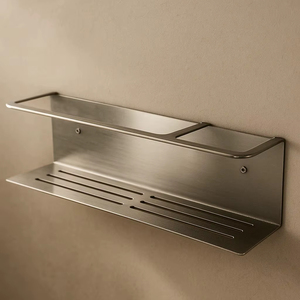 Modern Stainless Steel Bathroom Shelf with Front Rail, Wall Mounted Shower Rack for Bulk Export - Product Image 1